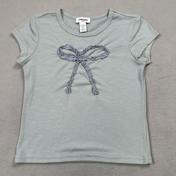 RSQ Other - RSQ T Shirt Kids Girls Large Light Blue Ribbed Bow Detail Short Sleeve Top Tee